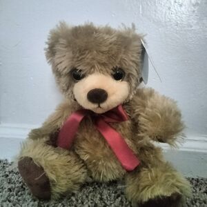 Small Brown Teddy Bear with Red Bow